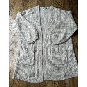 American Eagle Cardigan Women Large Tan Fuzzy Knit Open Front Pockets Cozy Y2K